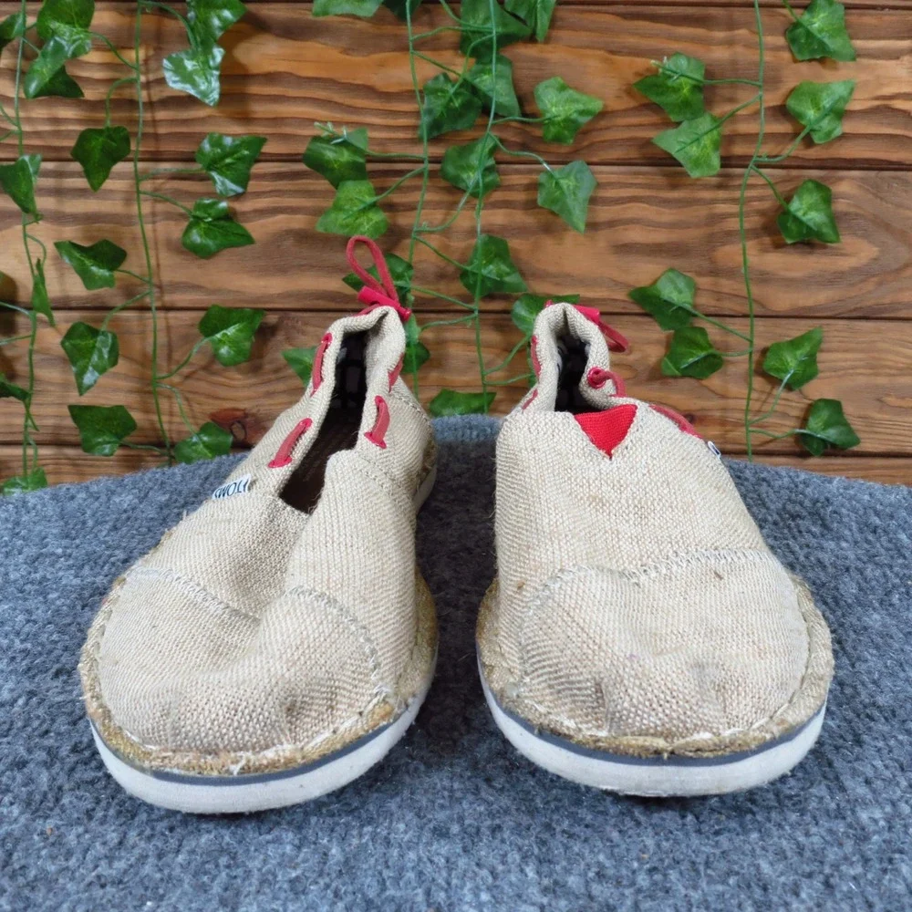 TOMS Bimini Women's Slip On Boat Shoes Size 6.5 Casual Summer Beige Burlap Red‎